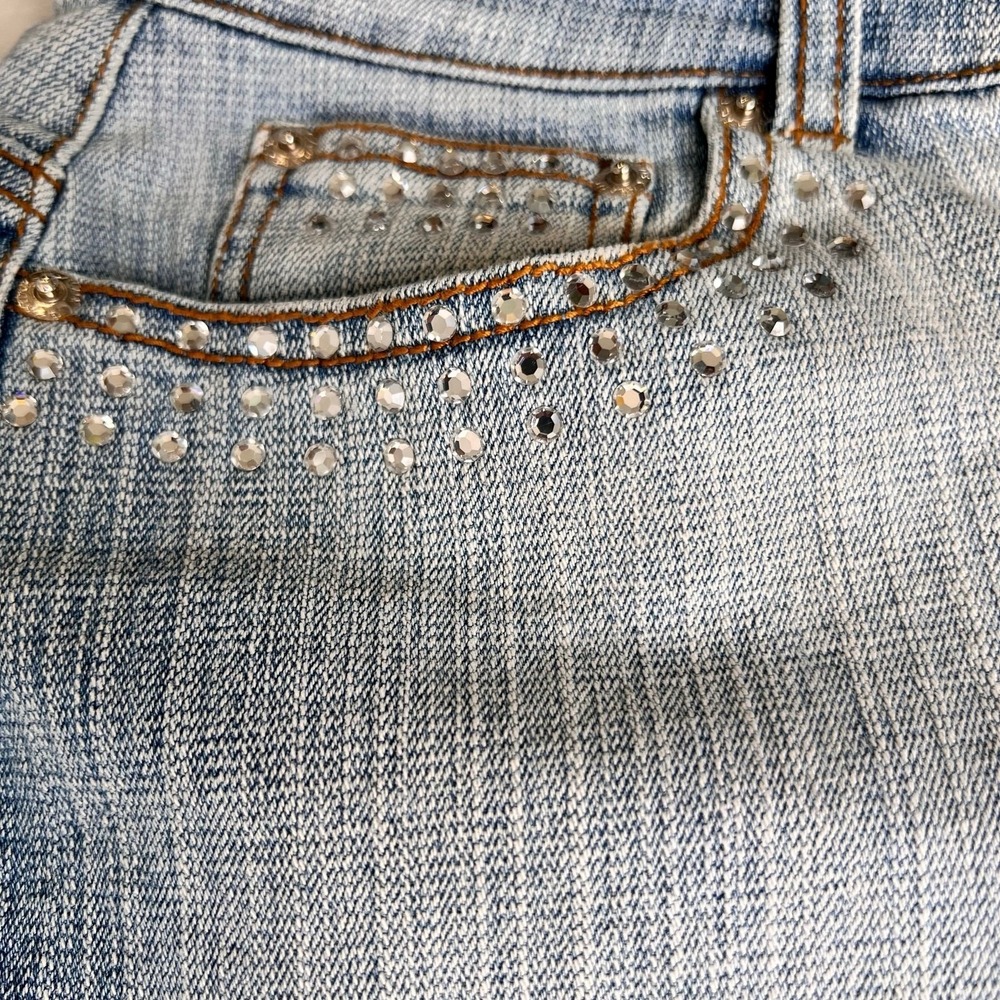 Cache Womens Rhinestone Embellished Jeans 8 Cropped Capris Chic Glam Casual Y2K